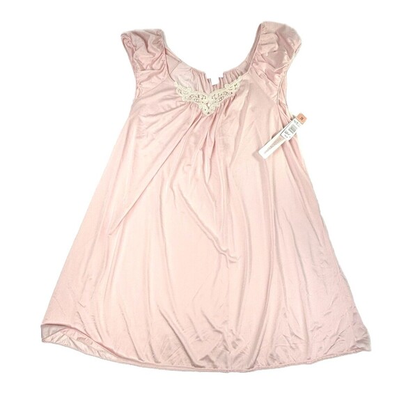 NWT VTG Shadowline Pink Nylon Nightgown 3X Lace Applique V-Neck Cap Sleeves 41" - Picture 6 of 16